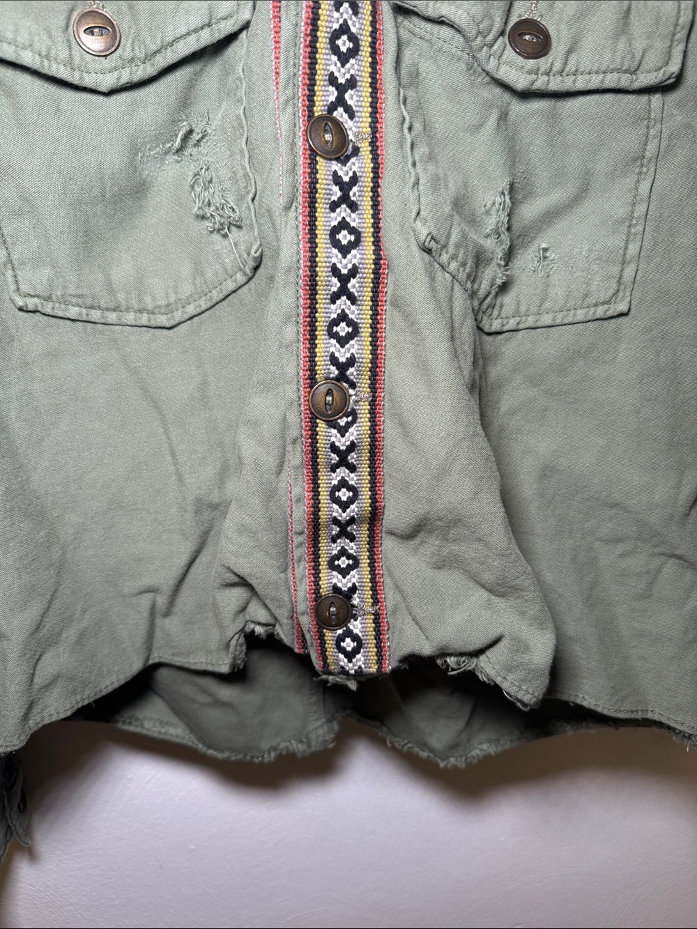 Free people Olive Green Hooded Jacket with Embroidered Trim size S - Picture 7 of 9
